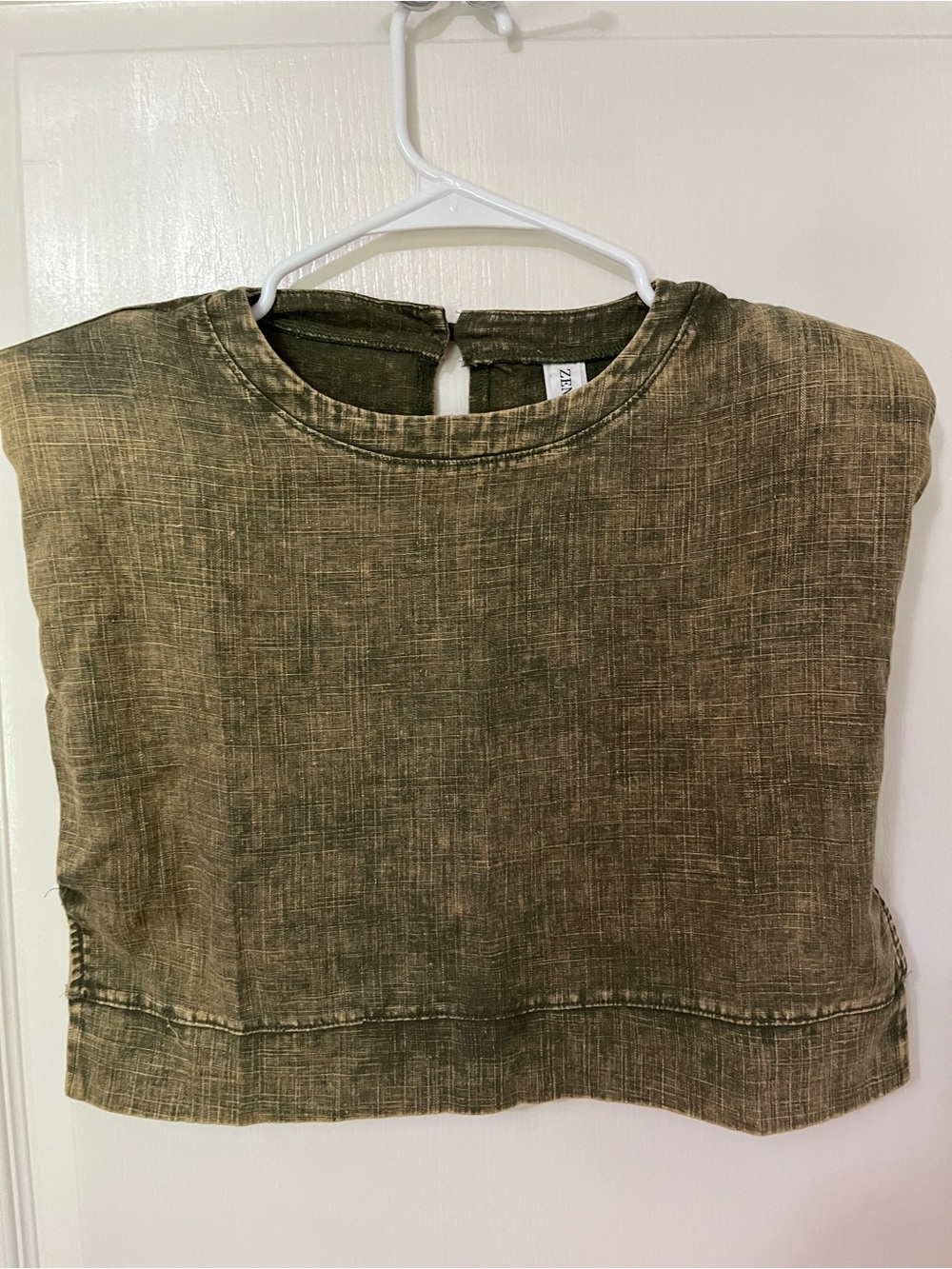Zenana Outfitters Olive Green Washed Crop Muscle Tank
